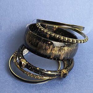 Exquisite Set Of 6 Black Bangle Bracelet Fashion For Women's Casual